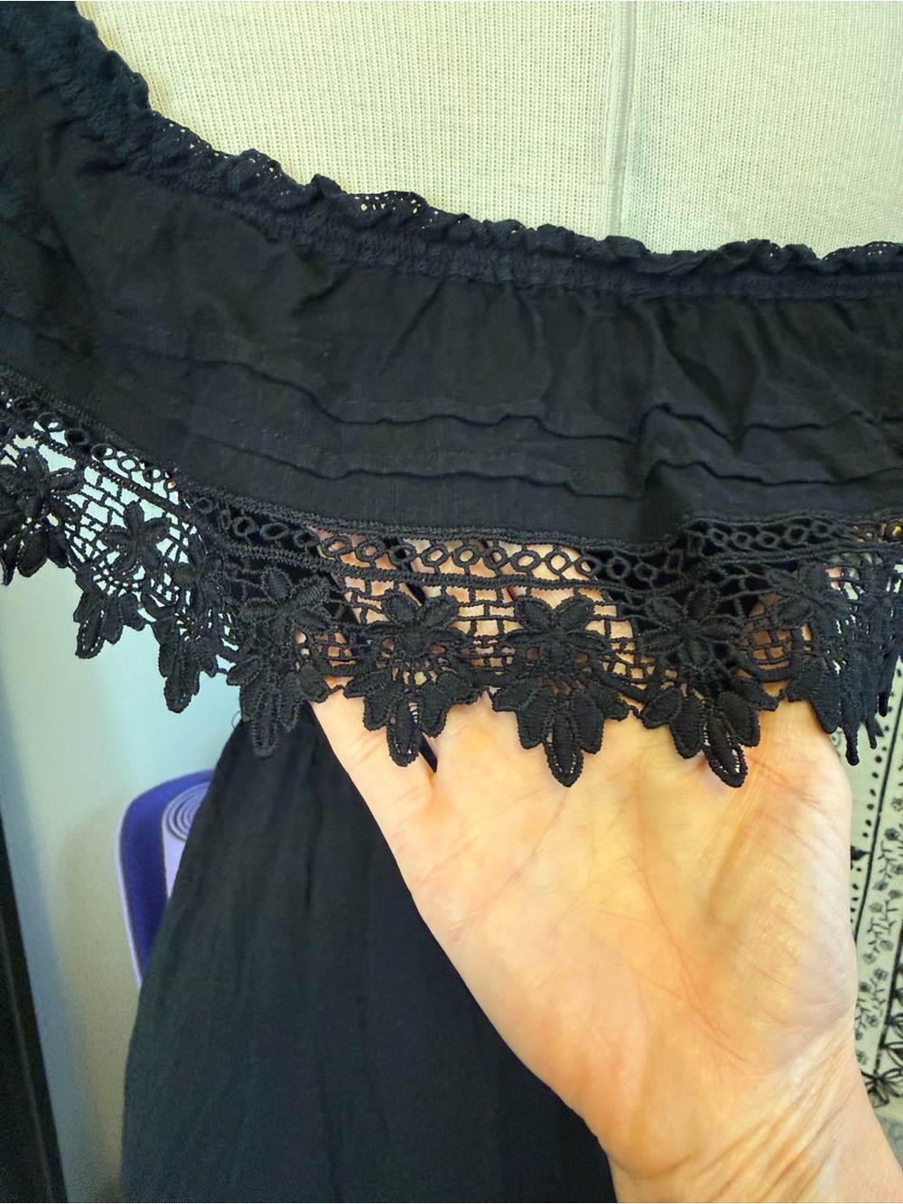 Olga Black Off-Shoulder Maxi Dress with Lace Trim - Picture 8 of 8